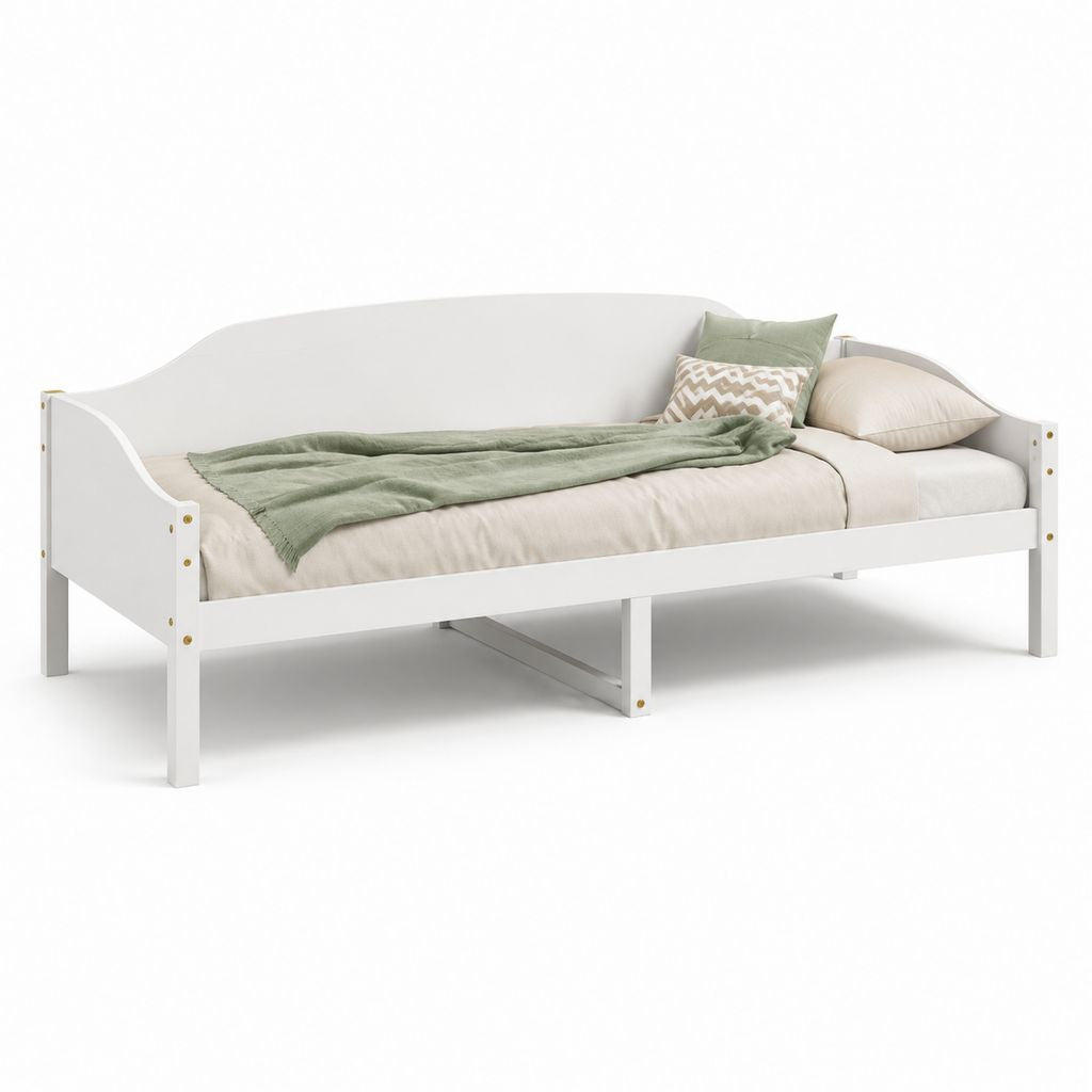 Struttura letto divano singolo in legno massello bianco per materasso 90 x 200 cm, 205,5 x 95,5 x 69,5 cm