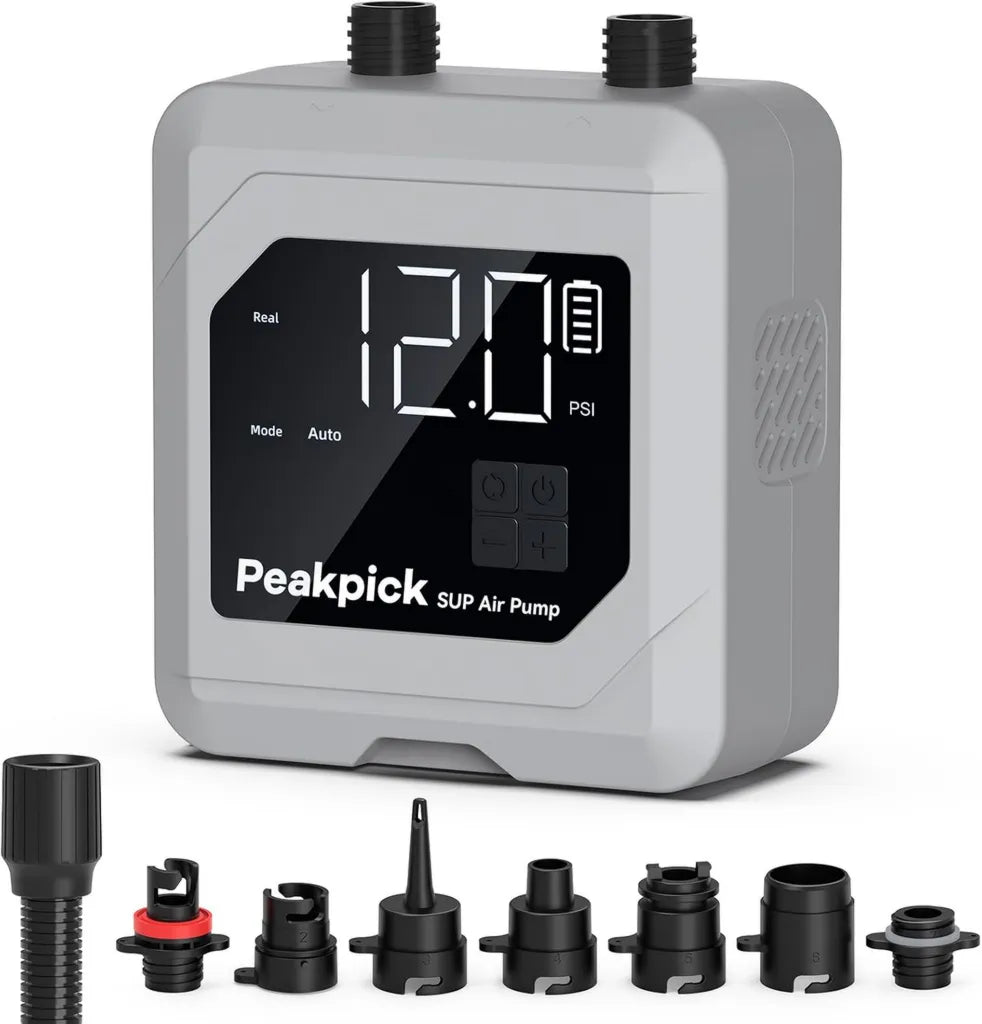 Pompa elettrica ricaricabile 20 PSI, doppio stadio intelligente con spegnimento automatico, per SUP, kitesurf, tende e materassi