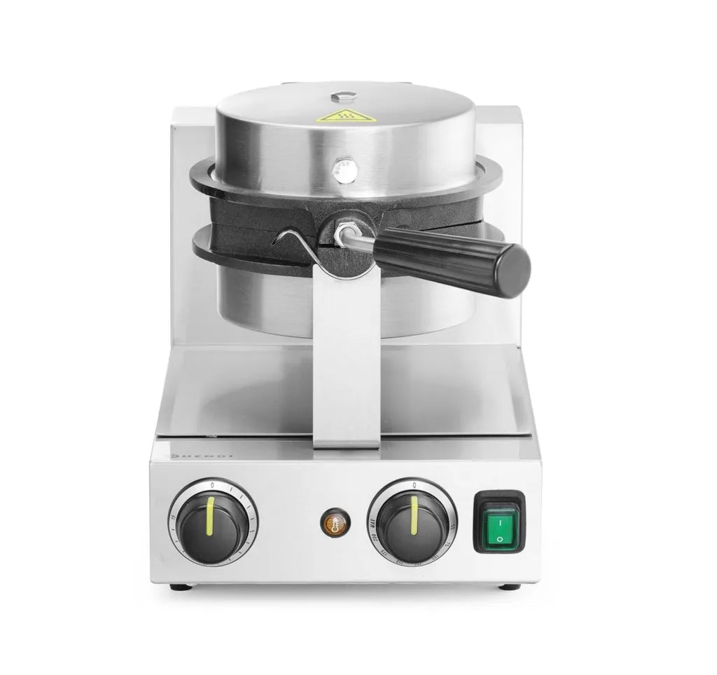 HENDI Macchina per Waffle a Bolle Rotante, Piastra Antiaderente in Alluminio Fuso, 1500W, Temperatura Regolabile 50°-210°C, Acciaio Inox
