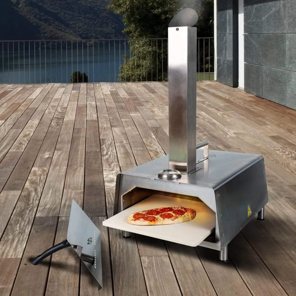 Forno per Pizza Portatile da Esterno a Carbonella e Legno, Griglia Affumicatrice per Giardino e Spiaggia, Perfetta per BBQ e Cucina Estiva