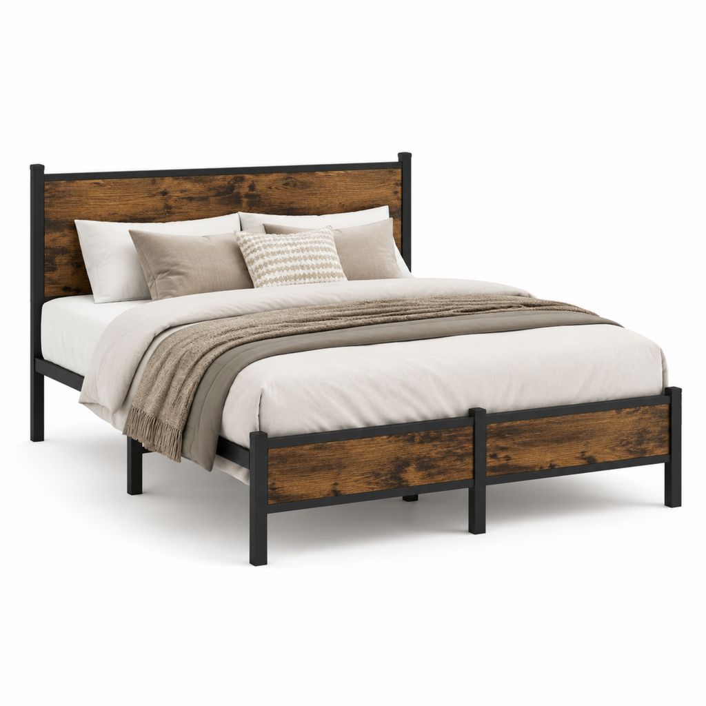 Letto matrimoniale 160 ¡Á 200 cm in acciaio e MDF, nero e rovere marrone