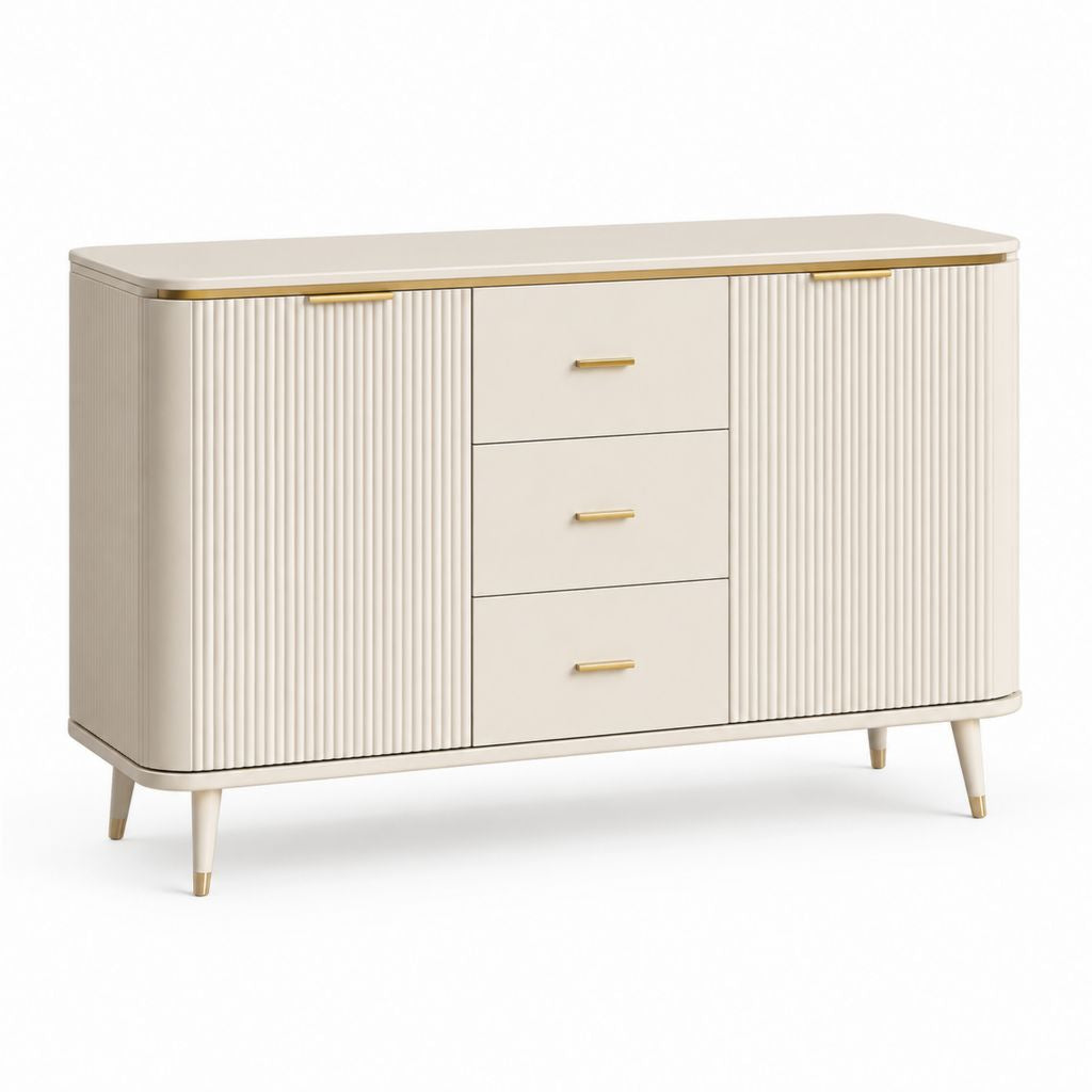 Credenza rettangolare in MDF beige e oro con 2 ante e 3 cassetti, 140 ¡Á 40 ¡Á 85 cm