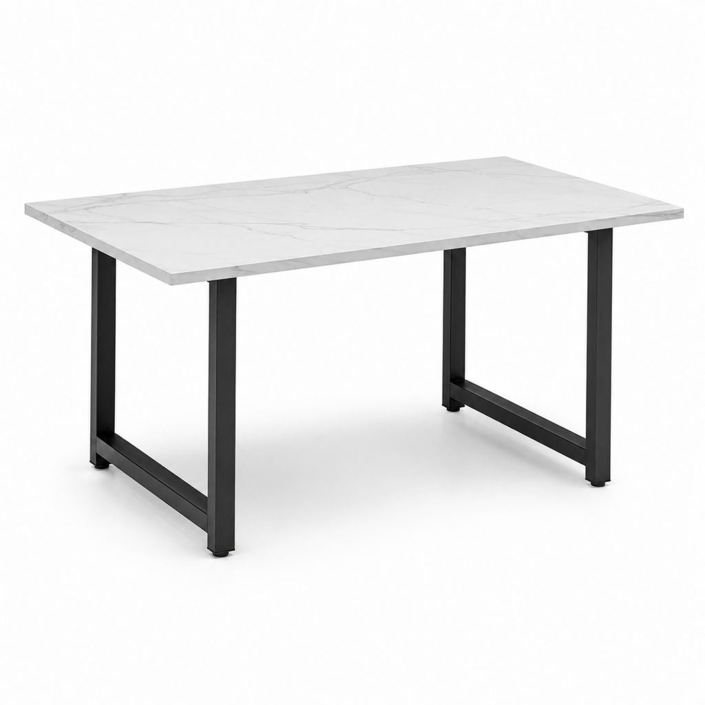 Tavolo da pranzo rettangolare in MDF effetto marmo e acciaio, bianco e nero, 120 ¡Á 70 ¡Á 75 cm