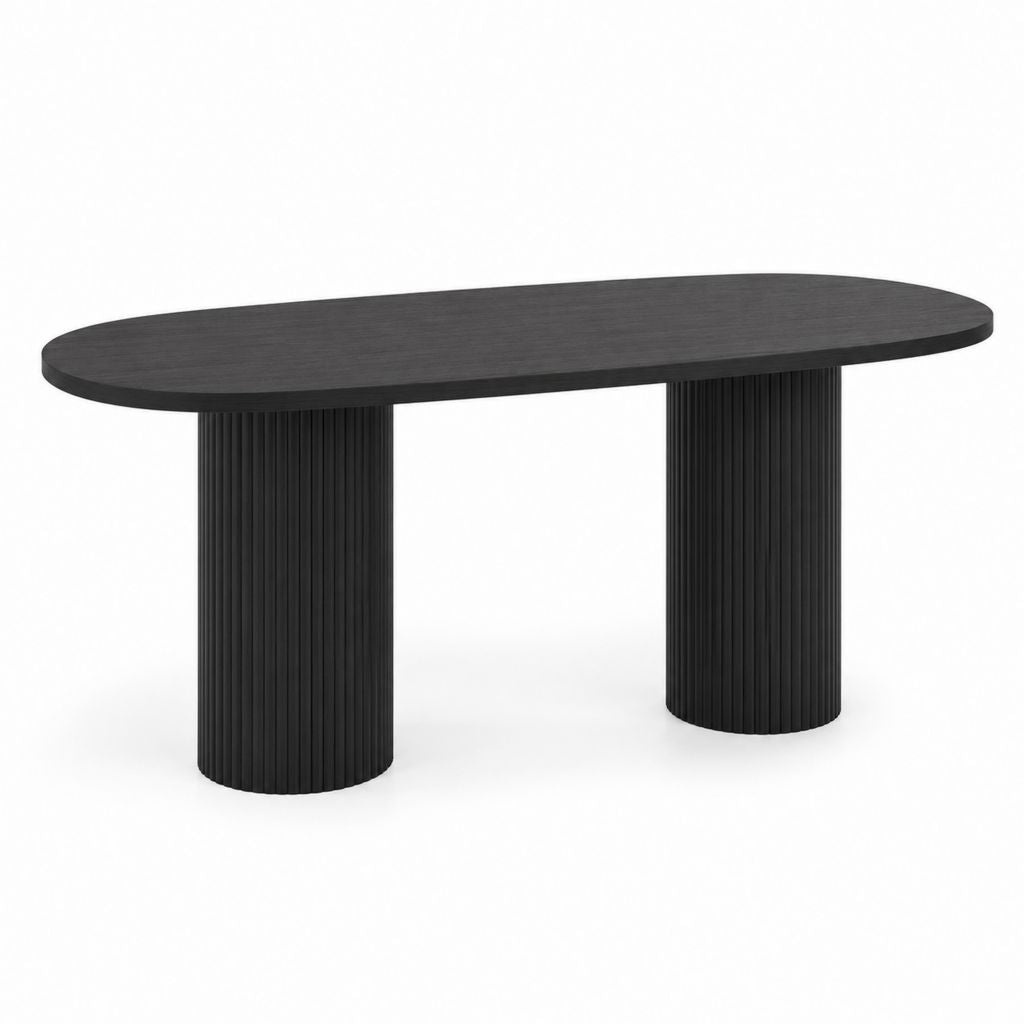 Tavolo da pranzo ovale in MDF impiallacciato frassino nero, 180 x 90 x 75 cm, 6 posti