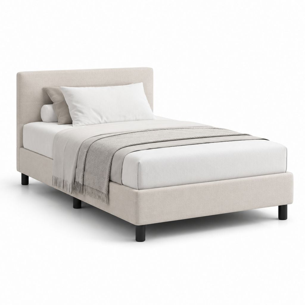 Struttura letto singolo imbottita beige e nera 101 x 211 x 100 cm, rete a doghe per materasso 90 x 200 cm