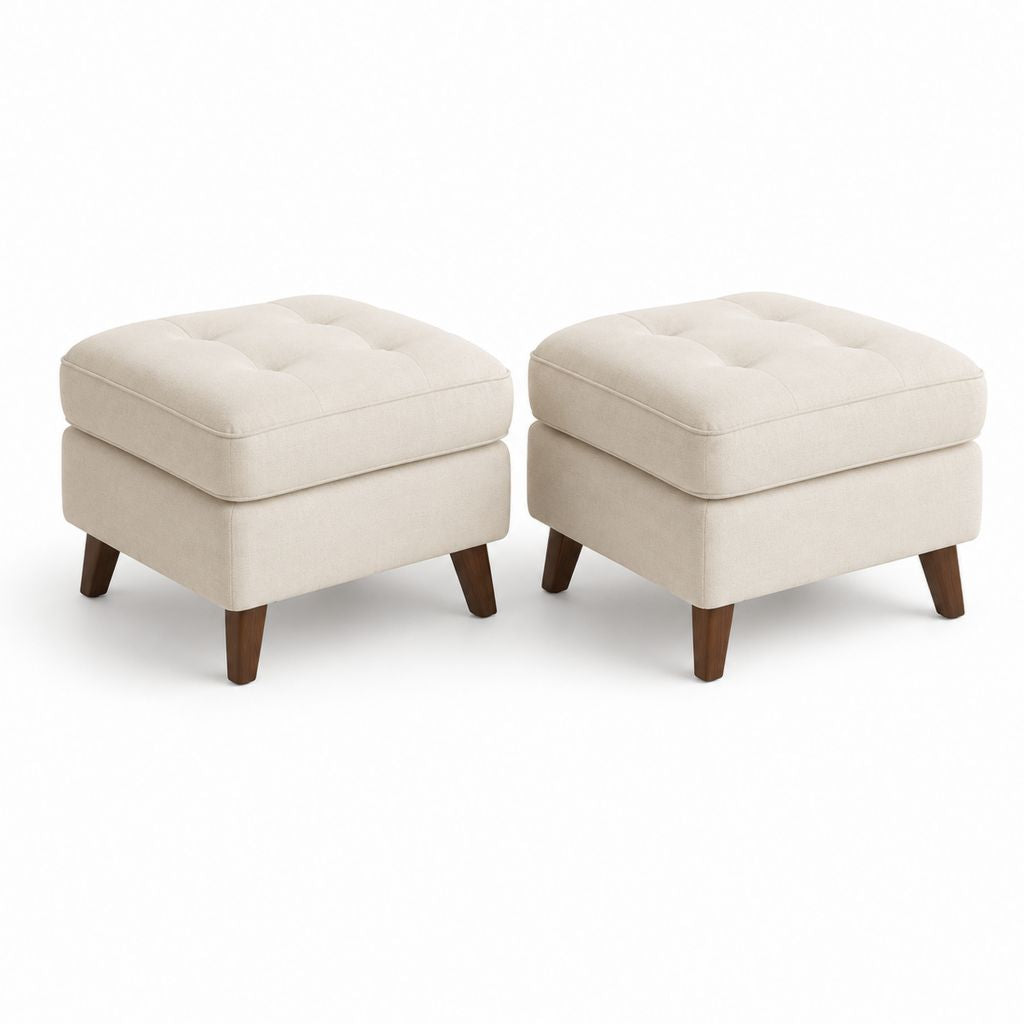 Set di 2 poggiapiedi quadrati imbottiti in tessuto beige, 50 x 50 x 45 cm