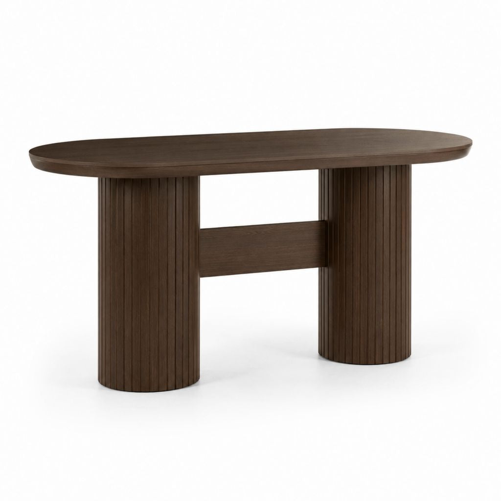 Tavolo da pranzo ovale in MDF impiallacciato noce marrone scuro, 180 ¡Á 90 ¡Á 75 cm, 6 posti