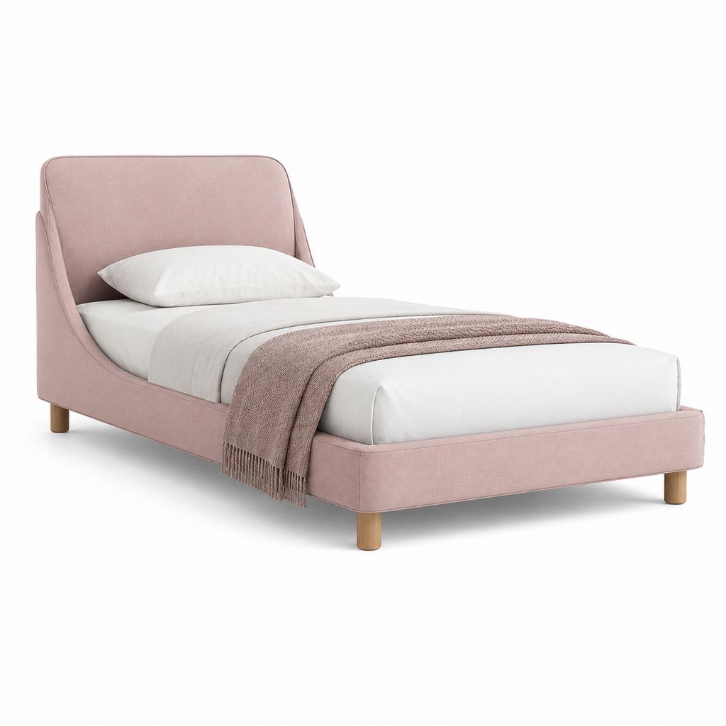 Letto singolo imbottito in poliestere rosa con rete a doghe, 105 ¡Á 214 ¡Á 110 cm, per materasso 90 ¡Á 200 cm