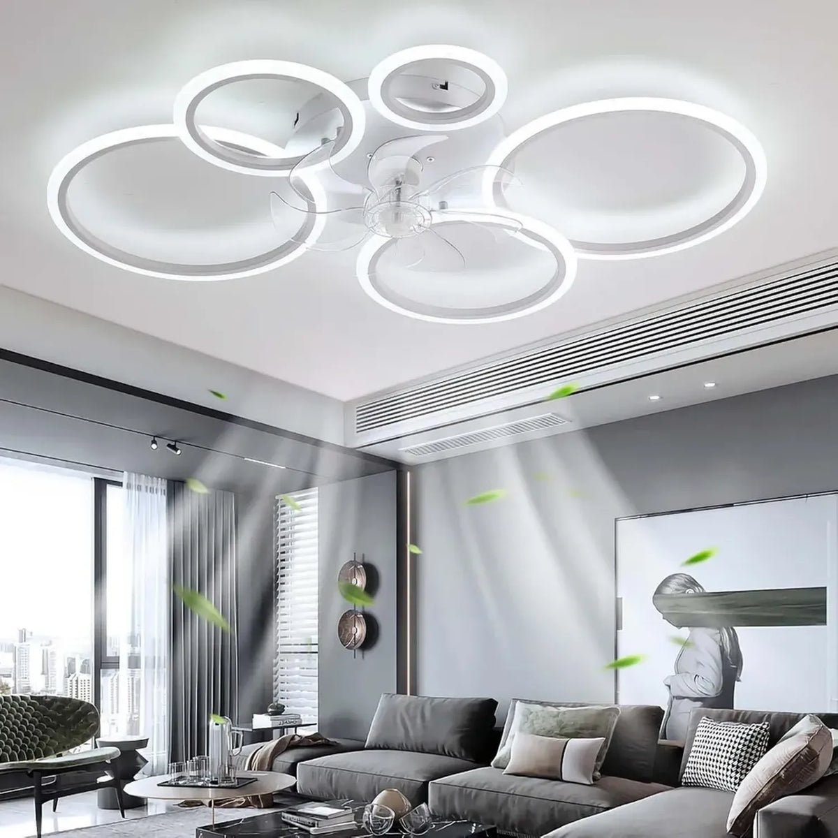 Ventilatore da Soffitto Moderno con LED Dimmerabile 72W e Telecomando, 6 Velocità, Bianco 100cm, per Soggiorno e Camera da Letto