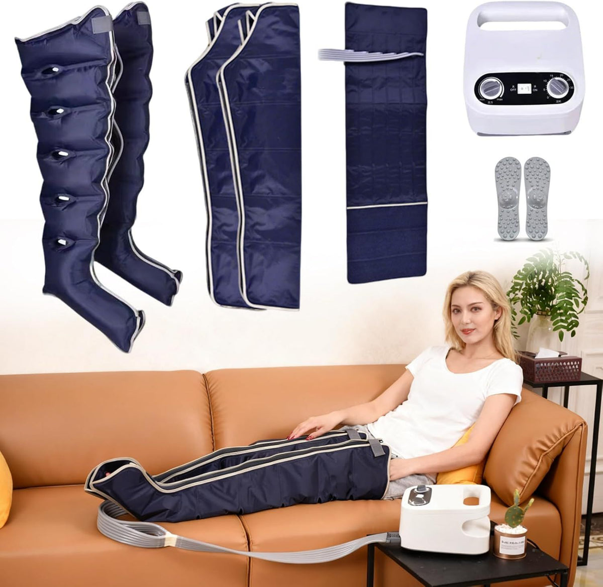 Massaggiatore elettrico – massaggio a compressione d'aria, per braccia e gambe, uso domestico, 6 Camere, blu