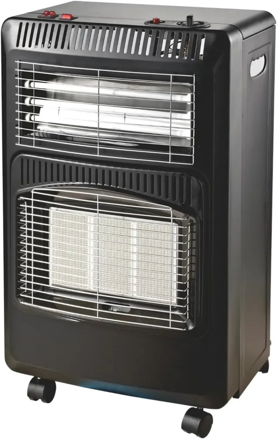 Stufa a Gas Portatile con Ventilatore, 3 Livelli di Calore, Accensione Sicura, Grigio
