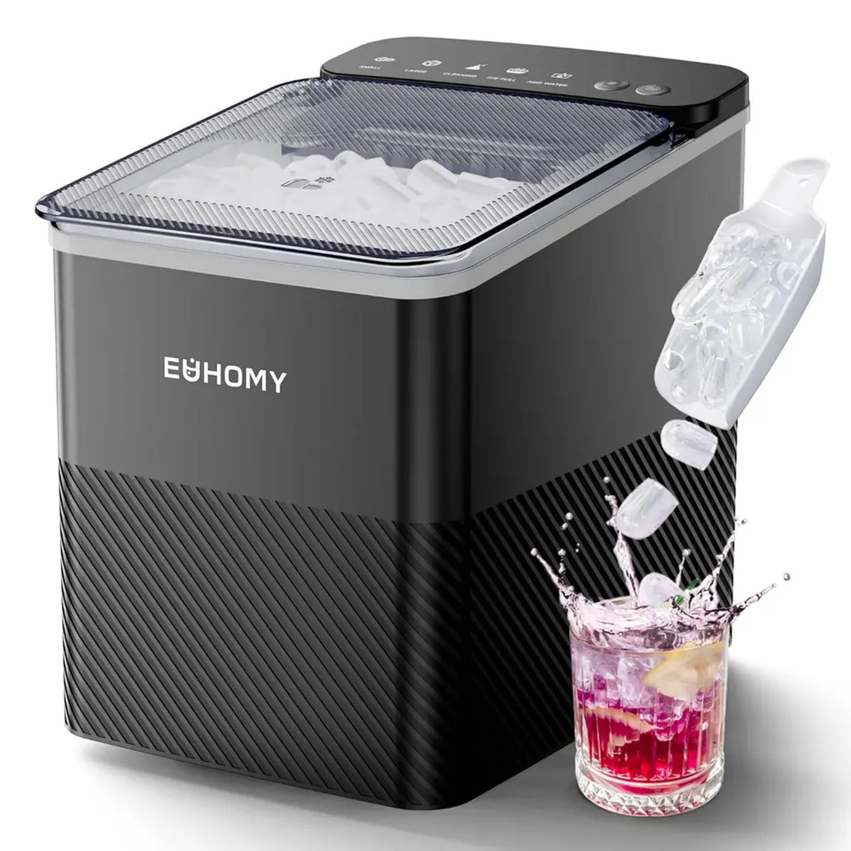 Macchina del Ghiaccio Compatta EUHOMY con Funzione Auto-pulizia, Produzione 12kg/24h