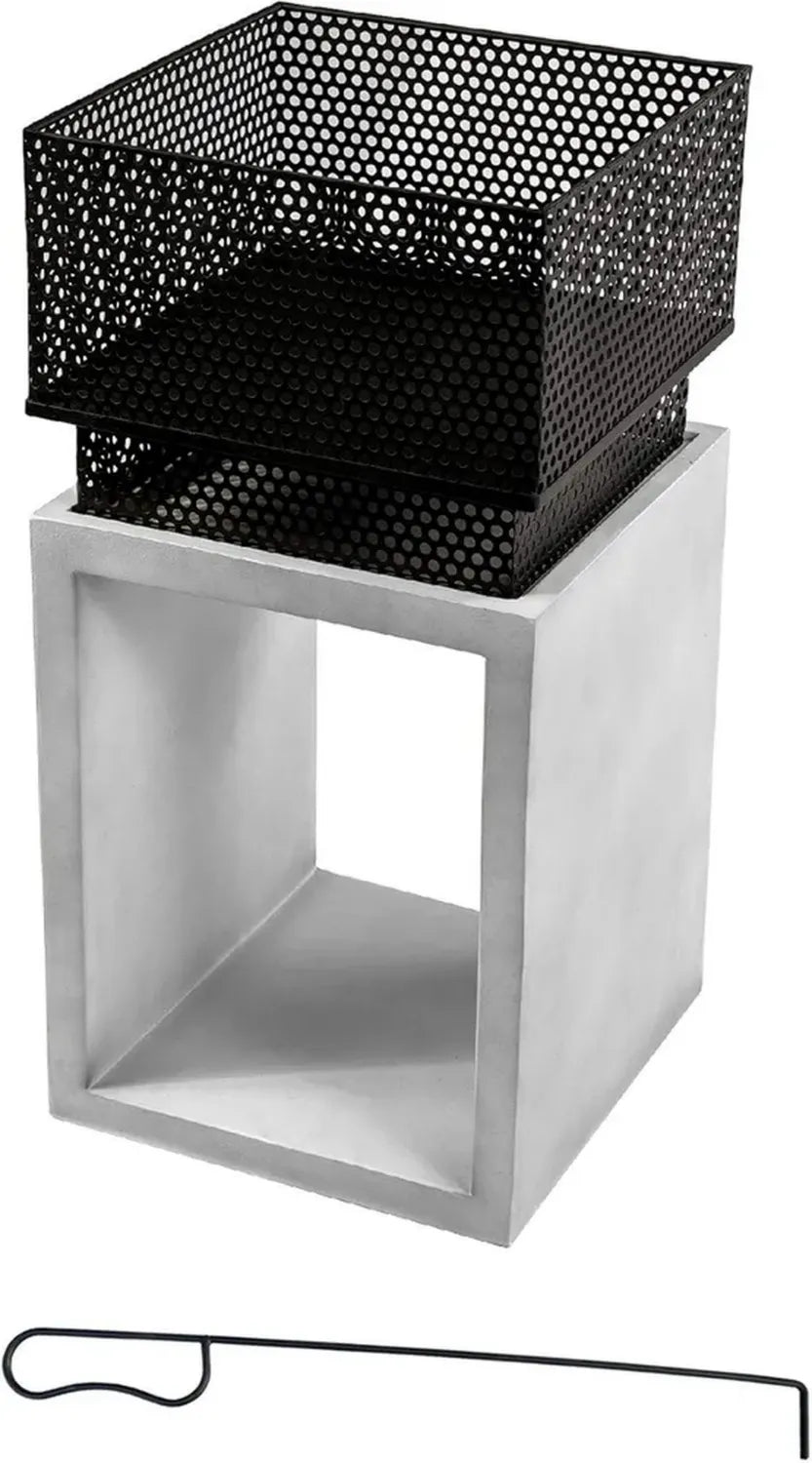 Teamson Home Braciere da Giardino a Legna, Stufa in Metallo con Attizzatoio, Grigio/Nero