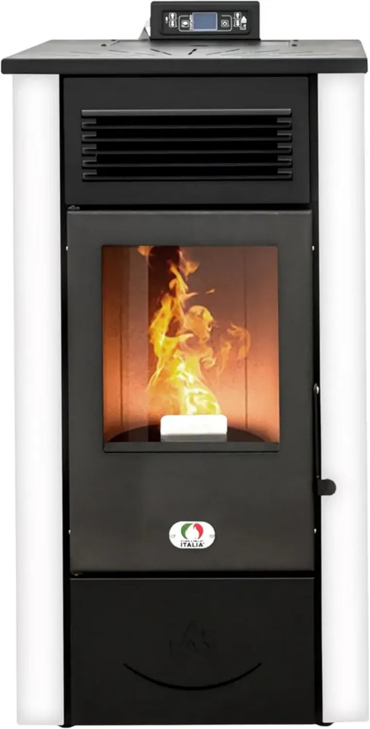 Stufa a Pellet Canalizzata 14 KW con WiFi - Efficienza 89%, Copertura 130m², Autonomia 15 Ore, Programmabile, 5 Velocità, Garanzia 24 Mesi, Colore Bianco