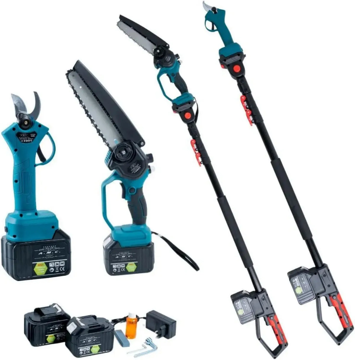 Kit Potatura Elettrica 3 in 1: Forbice e Motosega a Batteria con Asta Telescopica