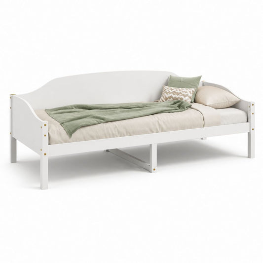 Struttura letto divano singolo in legno massello bianco per materasso 90 x 200 cm, 205,5 x 95,5 x 69,5 cm