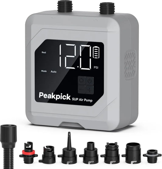 Pompa elettrica ricaricabile 20 PSI, doppio stadio intelligente con spegnimento automatico, per SUP, kitesurf, tende e materassi