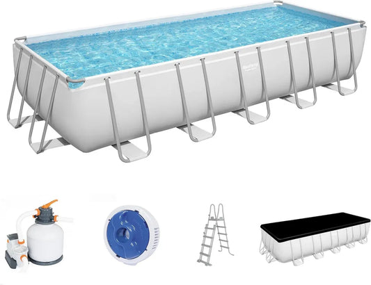 Piscina Rettangolare Power Steel Bestway con Filtro a Sabbia, 640x274x132 cm, Grigio