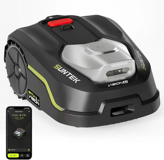 Robot Tosaerba SUNTEK RTK+Vision senza filo perimetrale, Mappatura IA, 35% Pendenza, Evitamento Ostacoli, Gestione Multizona