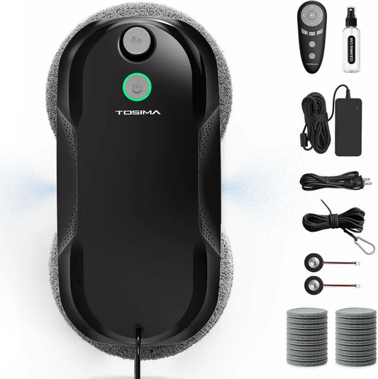 Robot Lavavetri Tosima W5 Pro 6400 Pa con Spruzzatura Ultrasuoni, Telecomando e 20 Panni Microfibra, Nero