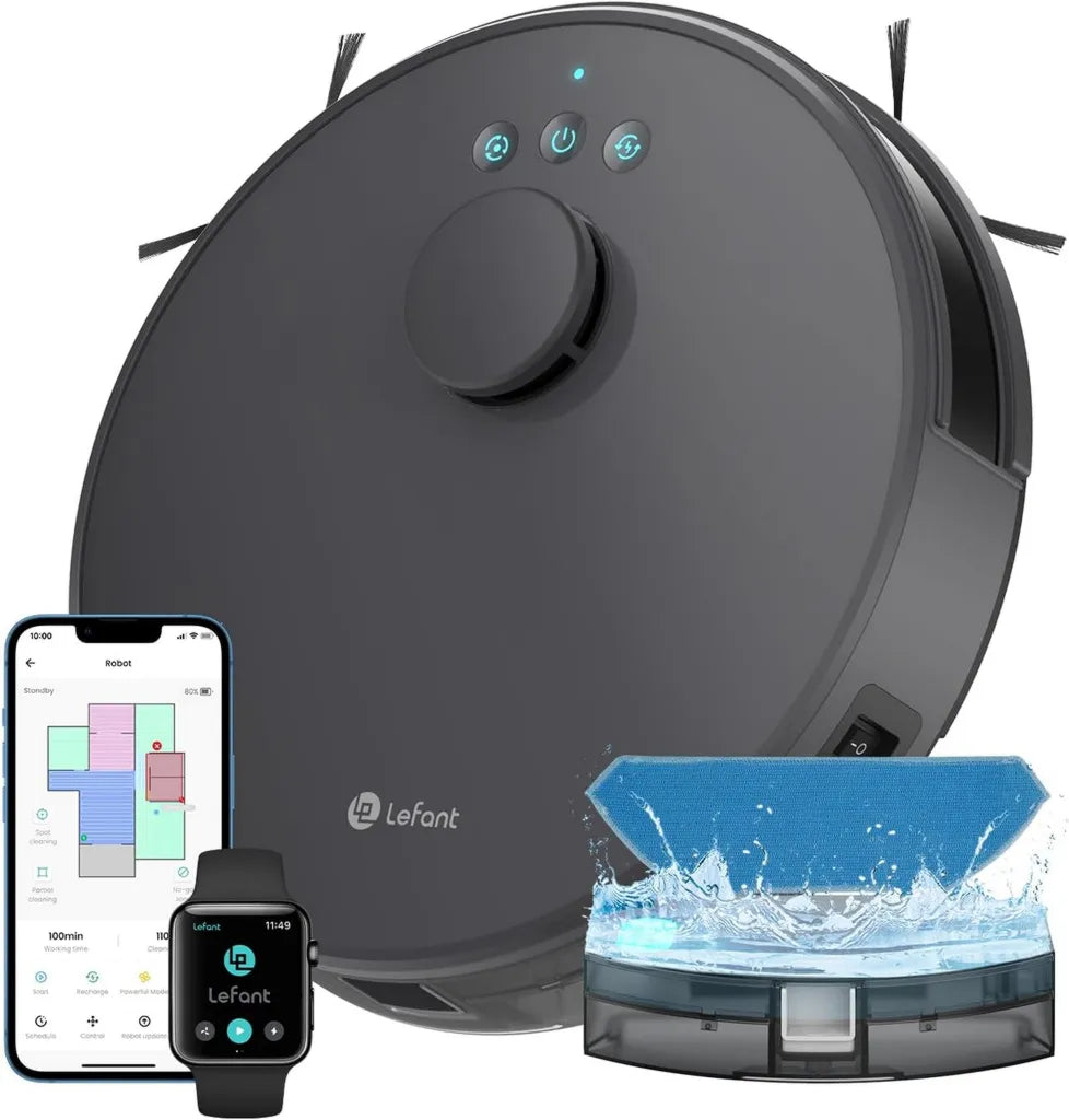 Robot Aspirapolvere Lefant M1 con Mappatura Laser, 5500Pa, Batteria Lunga Durata, Controllo Smart, Grigio