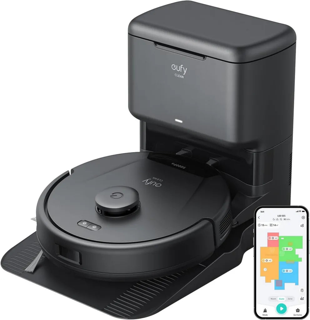 Robot Aspirapolvere eufy Clean L60 SES, Stazione Autopulente, 5000 Pa, Navigazione Laser Avanzata, Ideale per Capelli e Pavimenti Duri