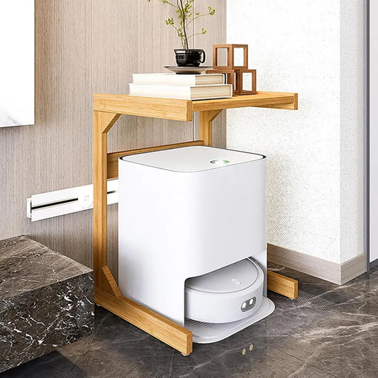 Ripiano Mobile per Robot Aspirapolvere con Ruote, Tavolino Laterale Salvaspazio per Casa e Ufficio (Marrone, 45cm)