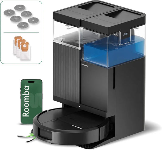 iRobot Roomba Plus 516 Robot Aspirapolvere e Lavapavimenti con Base Auto-svuotante, 20000 Pa, Pulizia a 75°C, Tecnologia ClearView LiDAR, Colore Nero