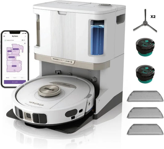 Robot Aspirapolvere Shark 2 in 1 con Autosvuotamento e Autopulizia, Navigazione LiDAR 3D, WiFi/App, Bianco
