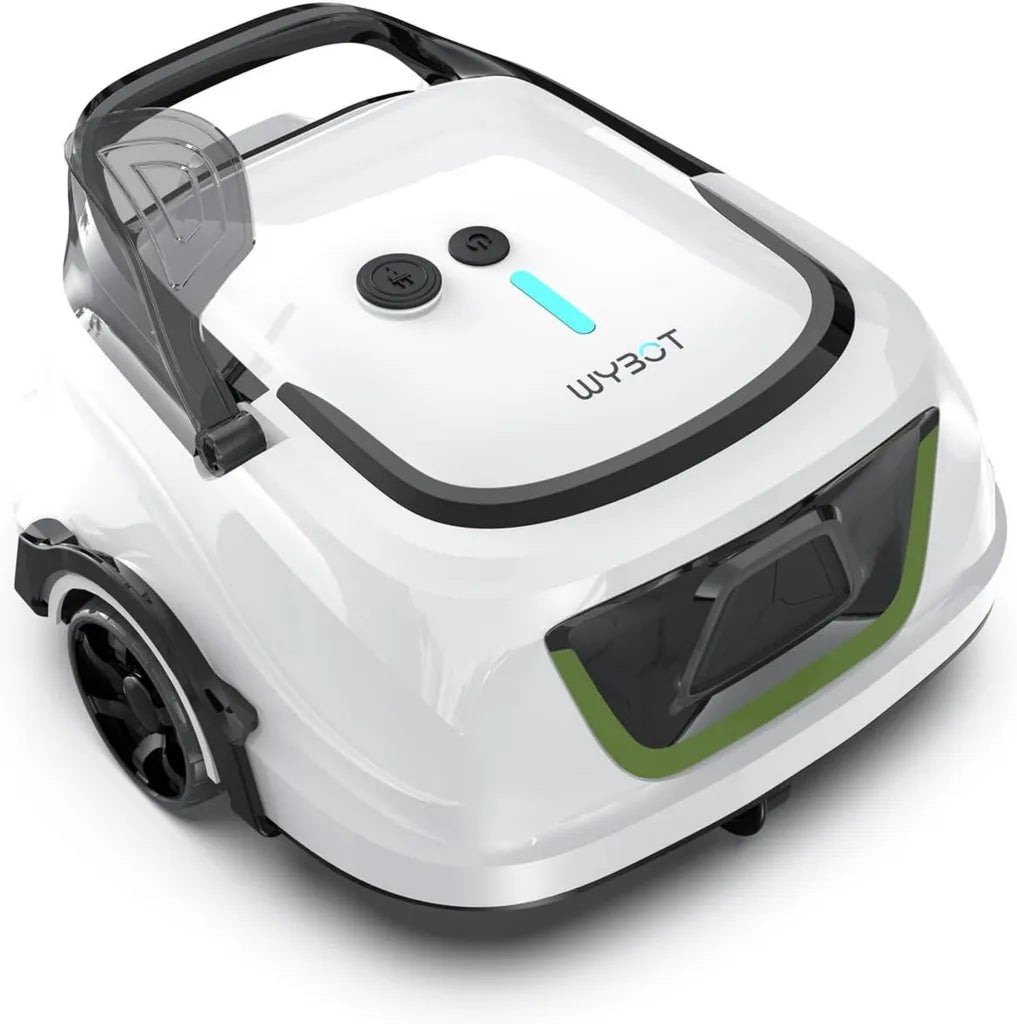 Robot per Piscina WYBOT A1max Senza Fili, Autonomia di 130 Minuti, Doppio Filtro, per Piscine Fuori Terra fino a 110 m², Pulitore Automatico Verde Bianco Latte