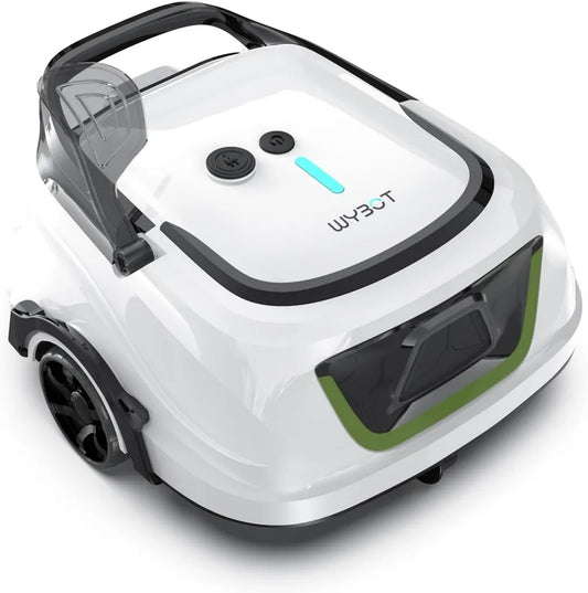 Robot per Piscina WYBOT A1max Senza Fili, Autonomia di 130 Minuti, Doppio Filtro, per Piscine Fuori Terra fino a 110 m², Pulitore Automatico Verde Bianco Latte