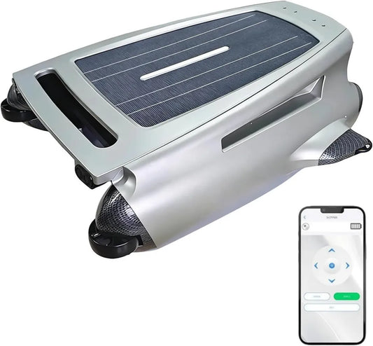 Skimmer Robot Solare per Piscina con Controllo App, Pulizia Automatica 24/7, Filtro 450µm, Evita Ostacoli, Area Fino a 200㎡