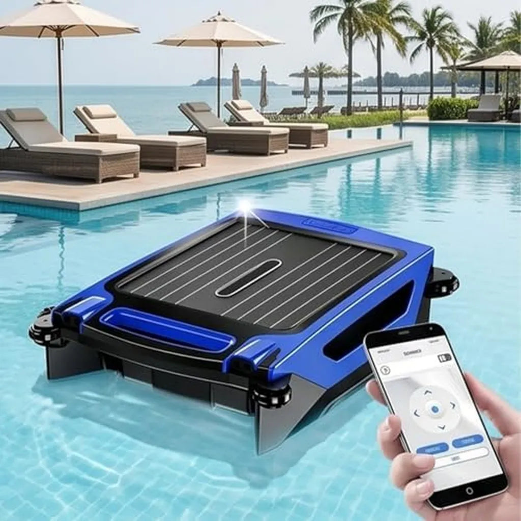 Aspirapolvere Robotico Solare per Piscine, Controllo App, Autonomia 20 Ore, Auto-Salvataggio, Evitamento Ostacoli, Blu