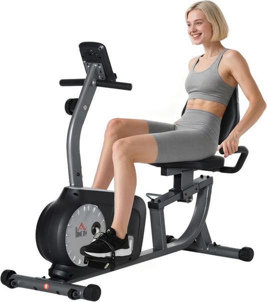 Cyclette Orizzontale Regolabile HOMCOM con Monitor LCD e Ruote, per Allenamento Domestico, Acciaio e ABS