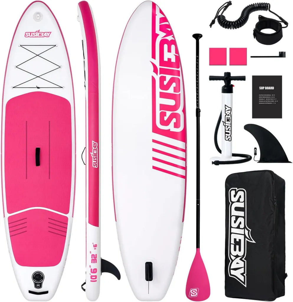 Tavola SUP rosa per yoga, completa di pompa doppia azione e borsa impermeabile 10L