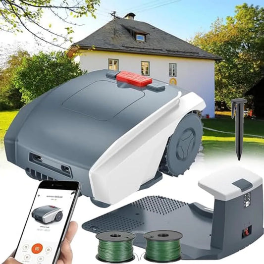 Robot Rasaerba Automatico con GPS, Batteria 18V 4.4Ah, Controllo Bluetooth e WiFi, Taglio 20-55mm, Pendenza fino a 25%, Grigio