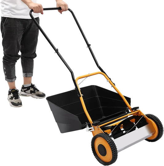 Rasaerba Manuale a Spinta 40,6 cm con Borsa, Tagliaerba 2 in 1 in Acciaio e Alluminio, Altezza Regolabile 1,2-4,2 cm per Piccoli Giardini