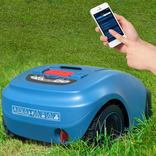 Robot Tagliaerba Intelligente con Controllo App, Senza Fili Perimetrali, Multi-Zone, Silenzioso 62 dB, Efficienza 150 mq/h, Trazione Integrale, Blu