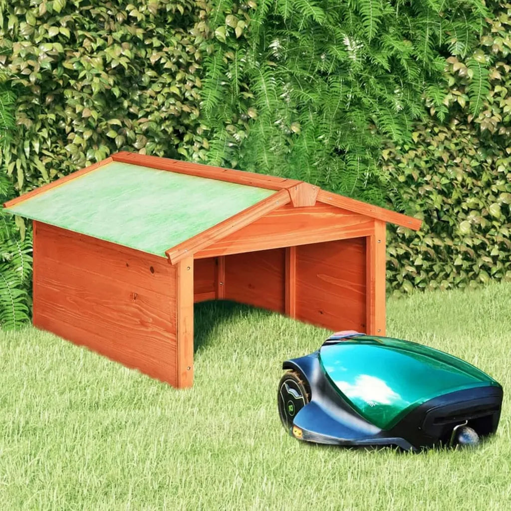Capanno per Robot Rasaerba in Legno di Abete, Impermeabile e Resistente, con Tetto a Due Falde