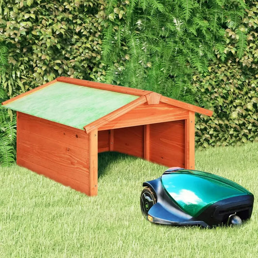 Capanno per Robot Rasaerba in Legno di Abete, Impermeabile e Resistente, con Tetto a Due Falde