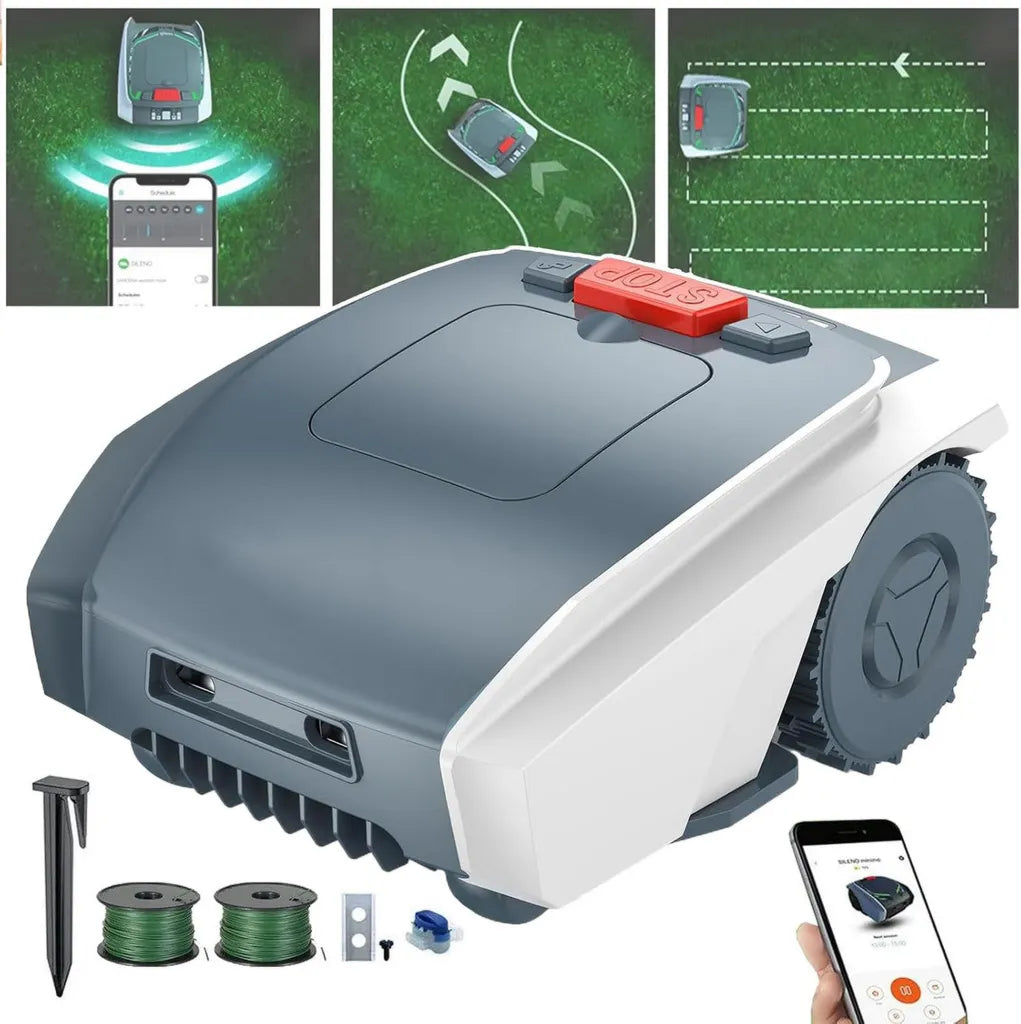 Robot Tagliaerba Intelligente con GPS e Controllo App, 1500 mq, Altezza Regolabile 2-5 cm, Ricarica Automatica
