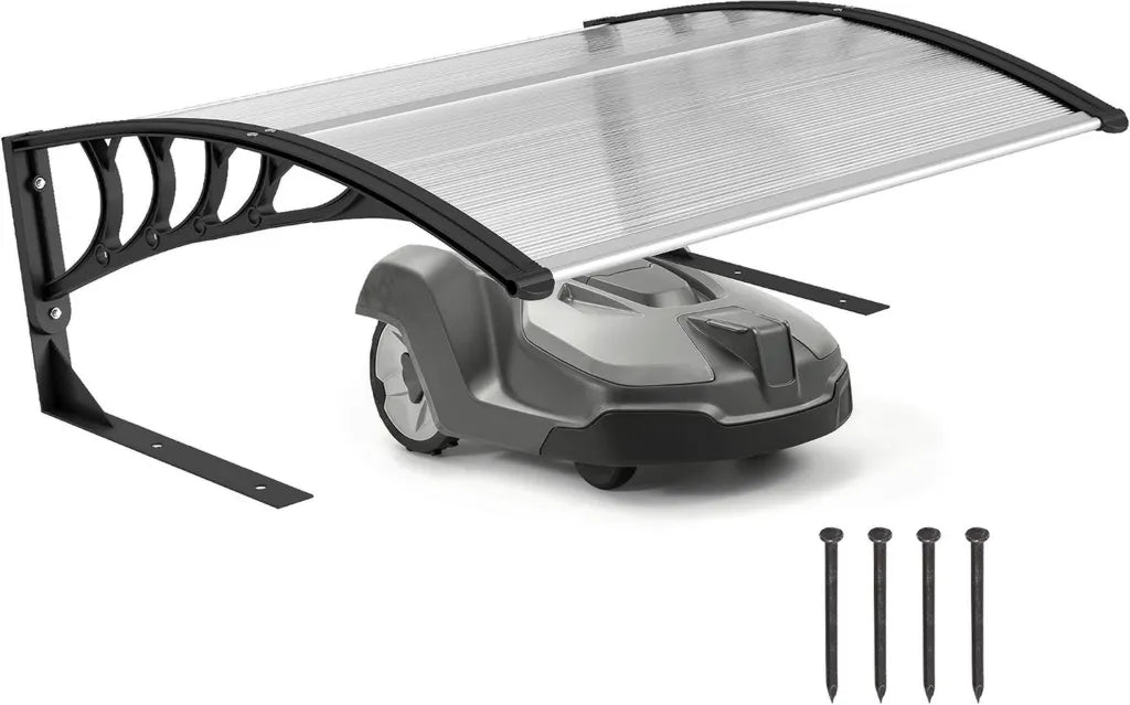 Riparo per Robot Tagliaerba in Alluminio e PC con Protezione UV e Pioggia, 100x81x43 cm, Bianco