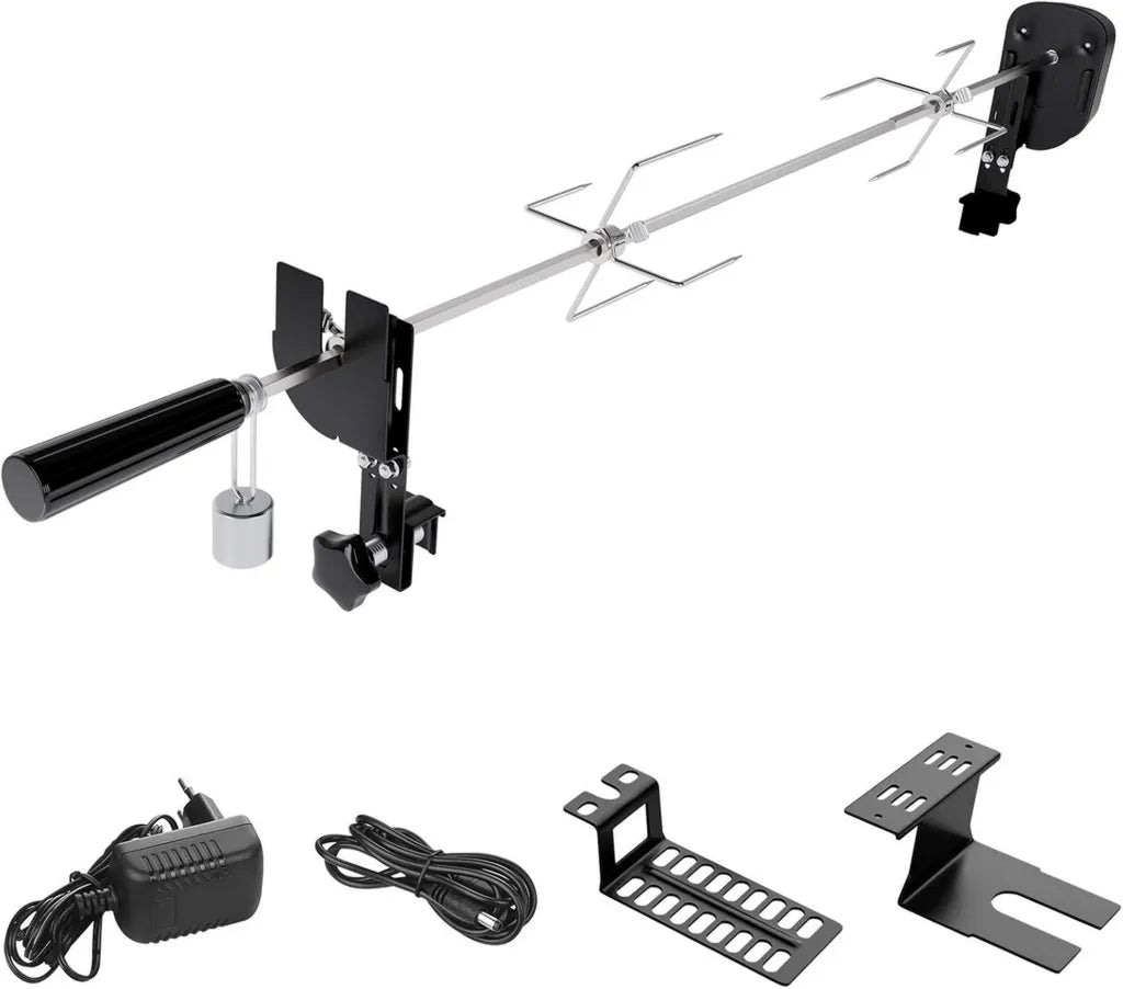 Girarrosto Elettrico USB con Motore, Spiedi Regolabili 69-137 cm per Barbecue a Carbone e Gas
