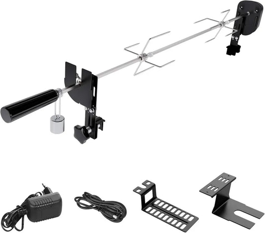 Girarrosto Elettrico USB con Motore, Spiedi Regolabili 69-137 cm per Barbecue a Carbone e Gas