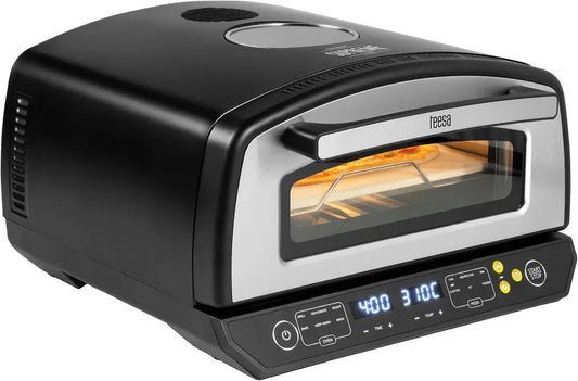 Forno per Pizza Teesa Supreme Elite 2200W, Temperatura Massima 450°C, Superficie in Pietra, Diametro 33 cm, Programmi Multipli