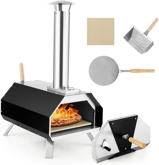 Forno per Pizza Portatile a Legna con Pietra e Pala in Acciaio Inox per Barbecue e Campeggio