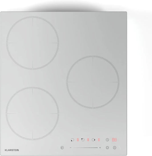 KLARSTEIN Delicatessa Piano Cottura a Induzione, 3 Zone da Incasso, 6600W con Funzione Booster, Controllo Touch, Timer, Sicurezza Bambini, Vetroceramica Bianca, 45cm