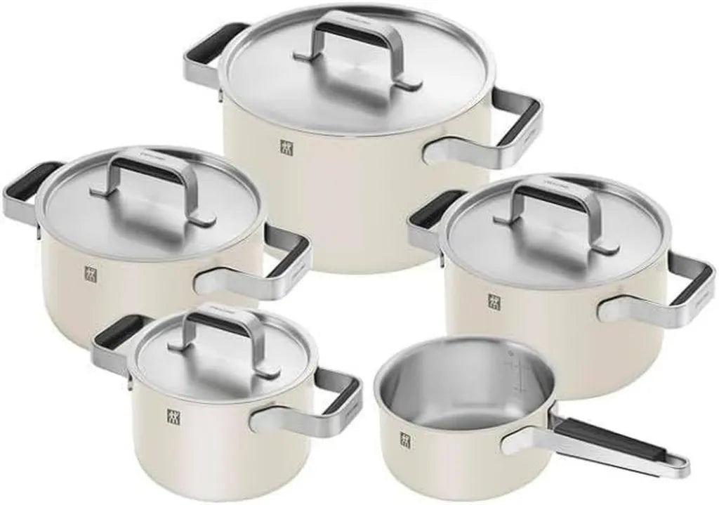 ZWILLING PURE - Set Pentole Acciaio Inox 18/10, Rivestimento Ceramico, Manico Termoisolante, Lavabile in Lavastoviglie, Bianco Avorio