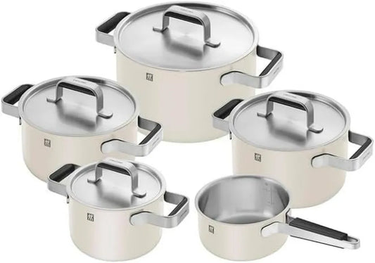 ZWILLING PURE - Set Pentole Acciaio Inox 18/10, Rivestimento Ceramico, Manico Termoisolante, Lavabile in Lavastoviglie, Bianco Avorio