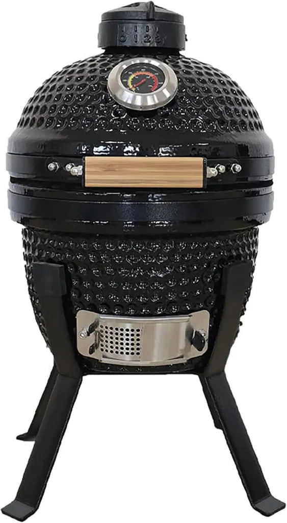 Griglia Kamado Bono Picnic in Ceramica, Portatile a Carbonella, 32 cm, Nero, per 3 Persone